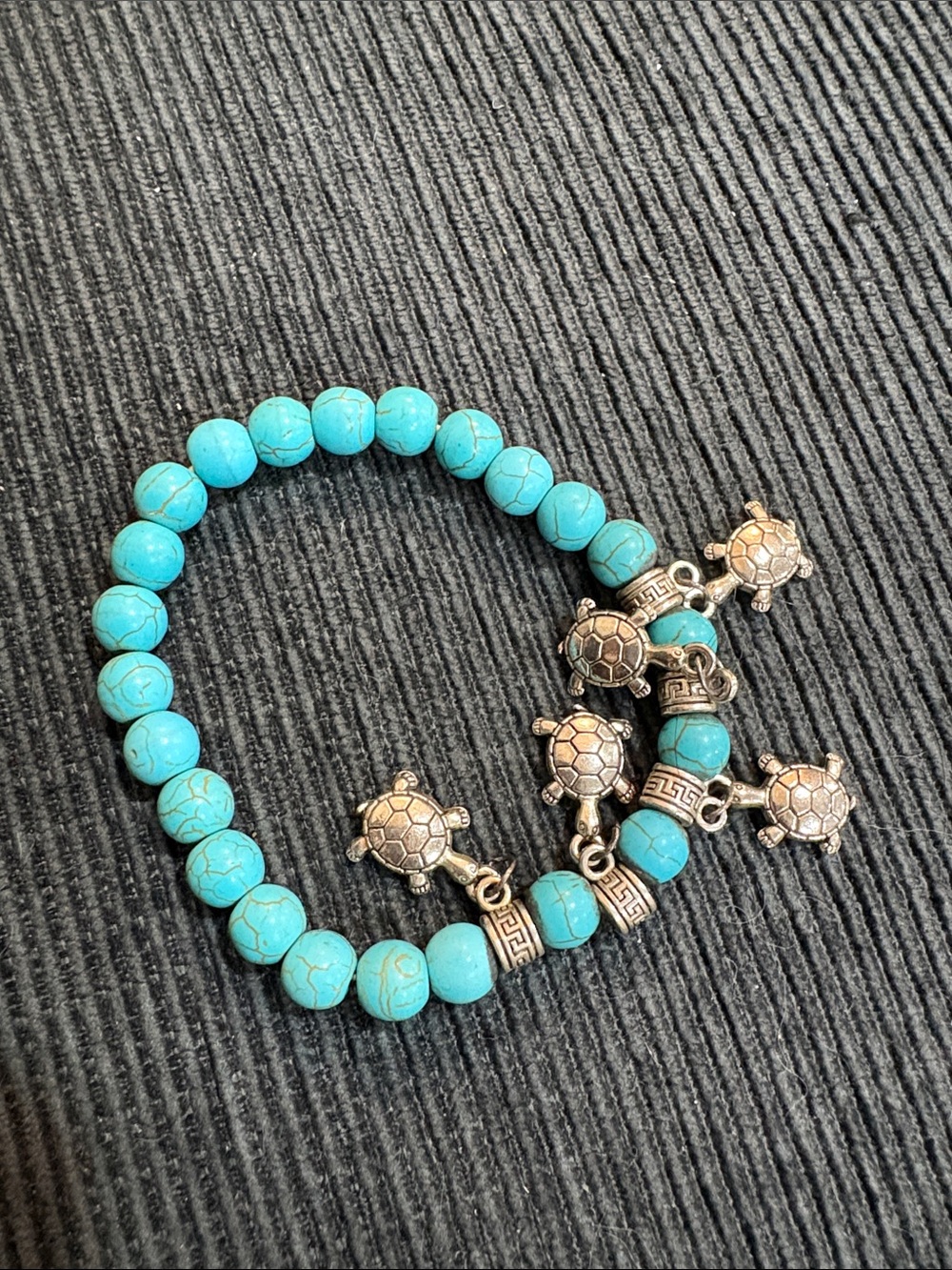 18-Turquoise Beaded Turtle Charm Bracelet - Women Jewelry